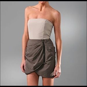 Alice and Olivia Two Toned Strapless Taupe Drape Dress